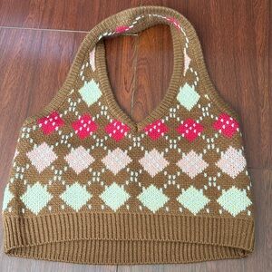 SHEIN Pink and Cream Knit Sweater Vest